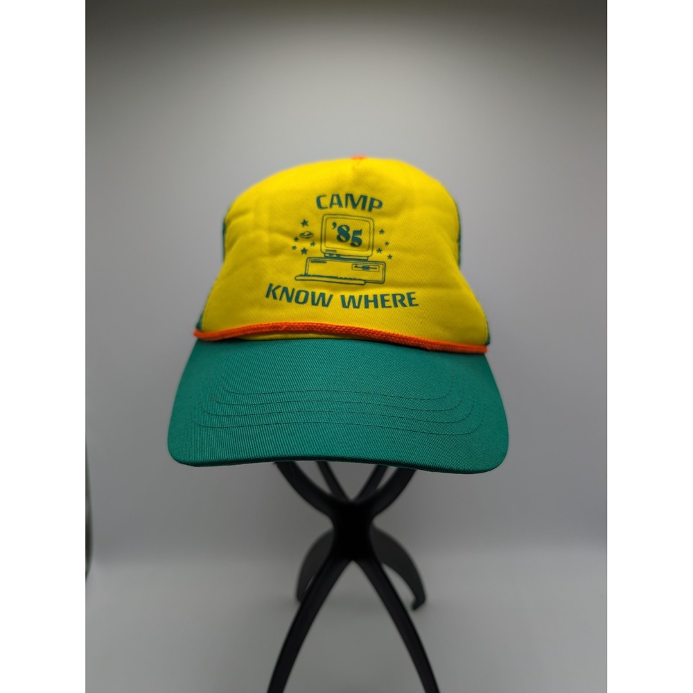 Stranger Things Dustin Camp Know Where 85 Trucker Hat Green Yellow Snapback Cap